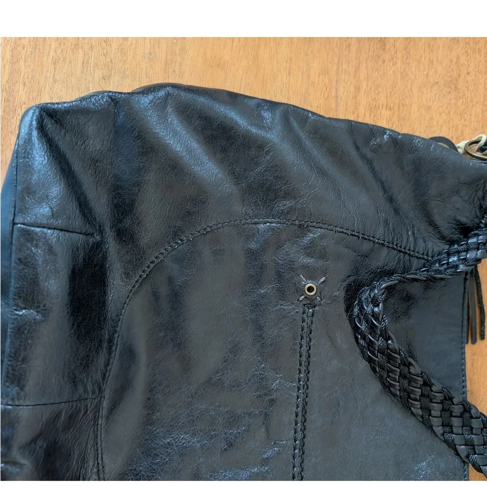 The Sak Indeo Demi Leather Braided Strap Hobo Bag Black